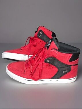 Supra Vaider Mens 11.5 Red Canvas High Top Lace Up Skate Sneakers RARE 🔥